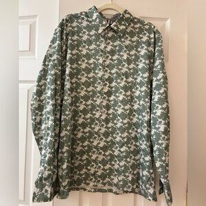 Ted Baker London Shirt Men 7 3XL XXXL Green White Tree Botanical Regular Fit
